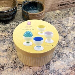 Set of 4 Ceramic Multi-Color Egg Holders, Presidents Choice, like new